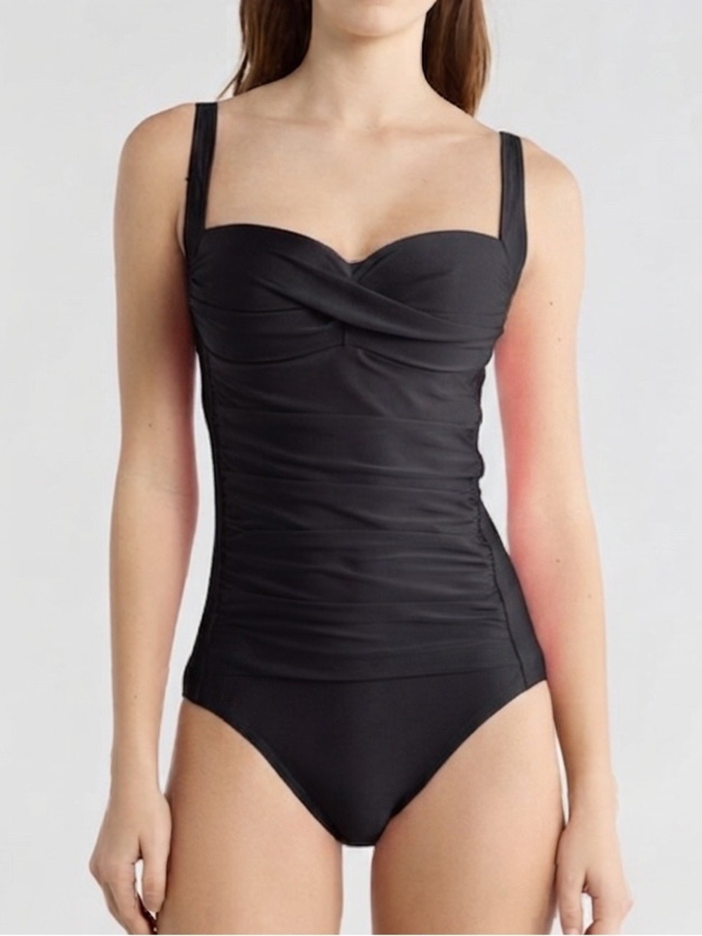 NWT Betsey Johnson Black Ruched Bandeau One-Piece Swimsuit  Tummy Control Sz XL